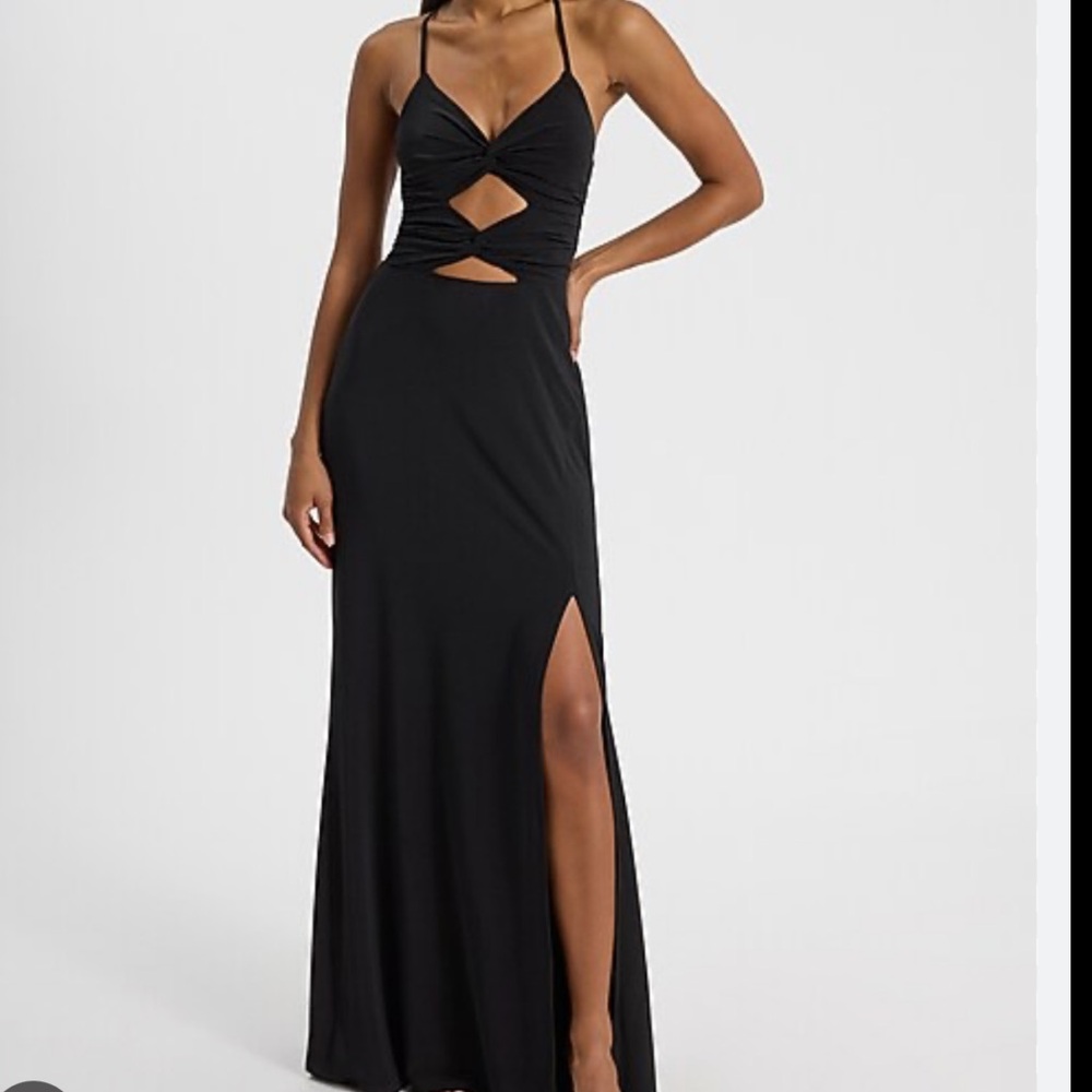 Express V Neck Cutout Stappy Maxi Dress in Black